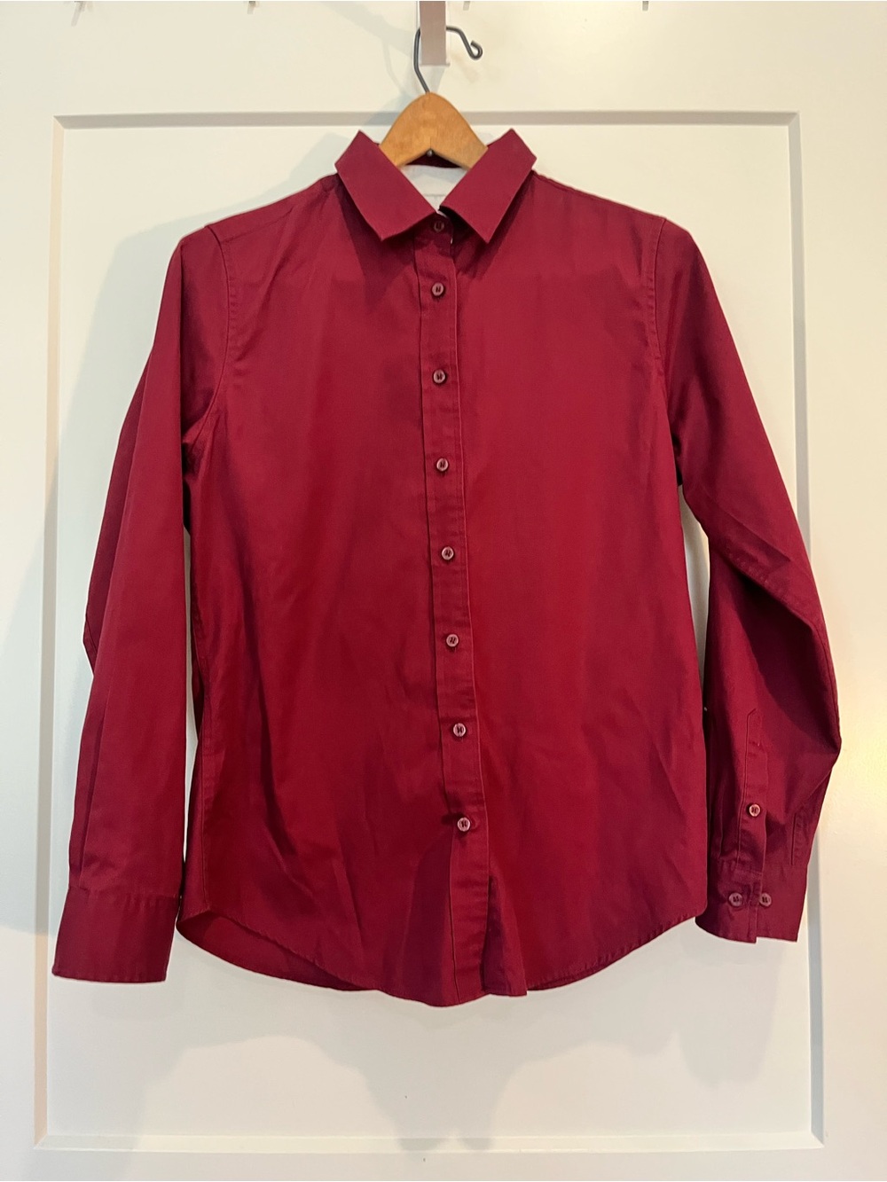 Androgynous Fox Burgundy Long Sleeve Button Down Shirt Minimalsit size M